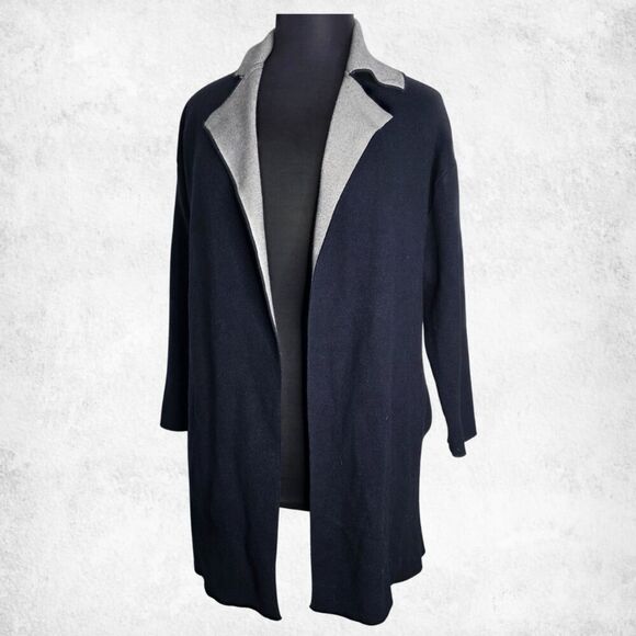 ZARA Knit Open Front Longline Coat Cardigan Jacket Black & Gray (Size M) - Picture 5 of 8
